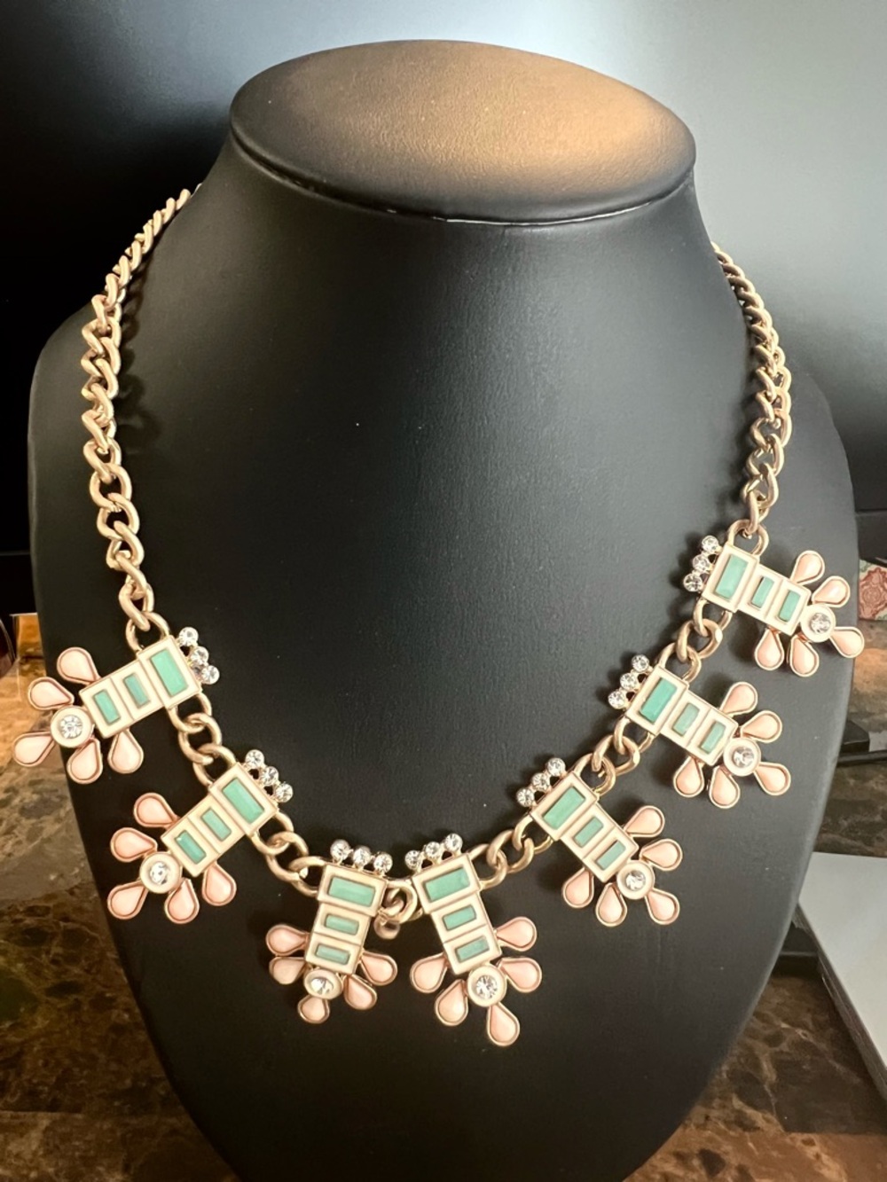Statement Necklace in Mint and Blush with Rhinestones NWT